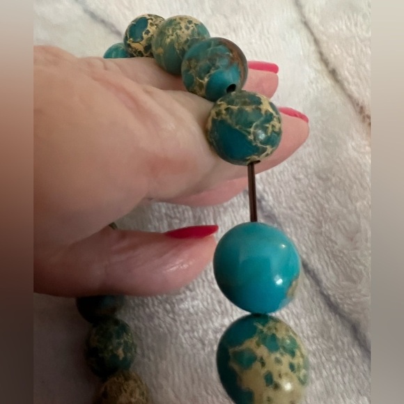 ❤️ 12mm Real Sea Sediment Jasper Bracelet Size 6.5+Adj Great w Native Jewelry - Picture 8 of 9